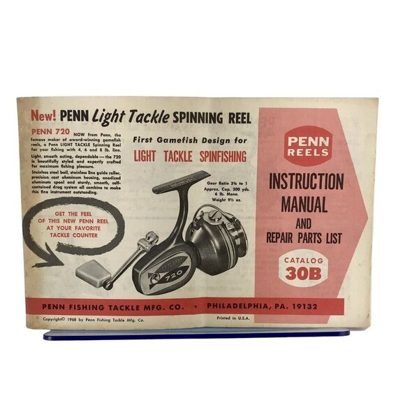 Vintage 1968 Penn Reels Instruction Manual & Repair Parts List - Picture 1 of 5